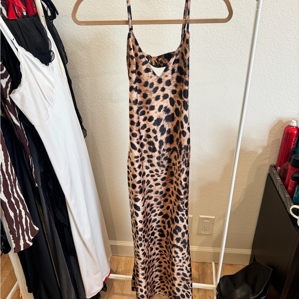 Zara Leopard Slip Dress Open Back size S